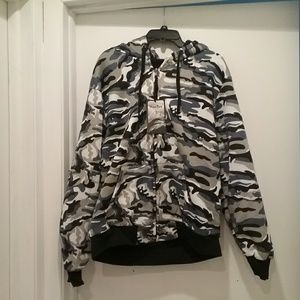 Men's Sherpa Lined Blue Camo Hoodie - Large